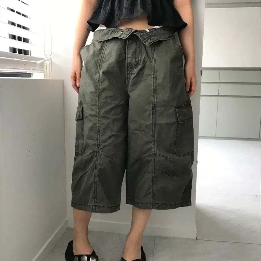 [BUNJANG] Hevib Out Bermuda Cargo Capri Pants / 카키) 헤비브 아웃 버뮤다 팬츠 카고 카프리 out Bermuda pants