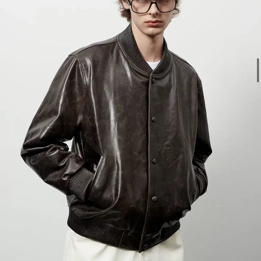 [BUNJANG] STU Stamp Lambskin Leather Jacket L / Stu 스템프 램스킨 레더 자켓 L