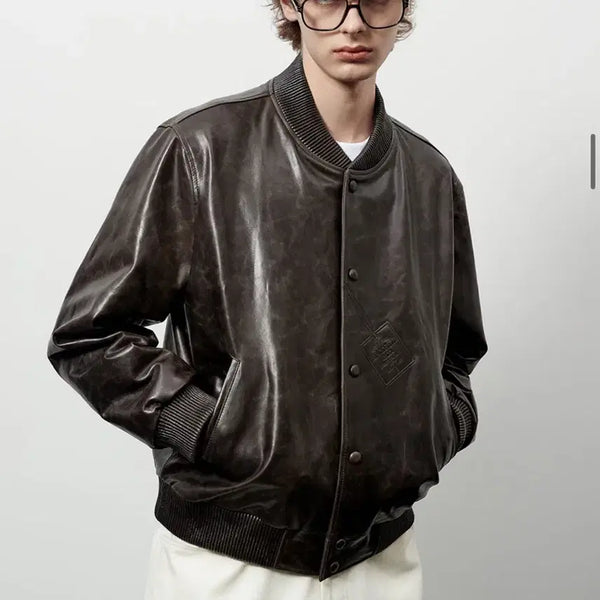 [BUNJANG] STU Stamp Lambskin Leather Jacket L / Stu 스템프 램스킨 레더 자켓 L