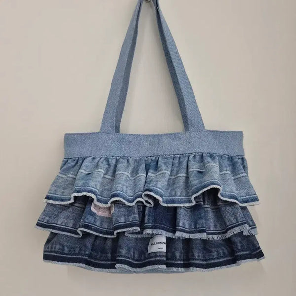 [BUNJANG] Denim Ruffle Shoulder Bag / 데님 캉캉 숄더백