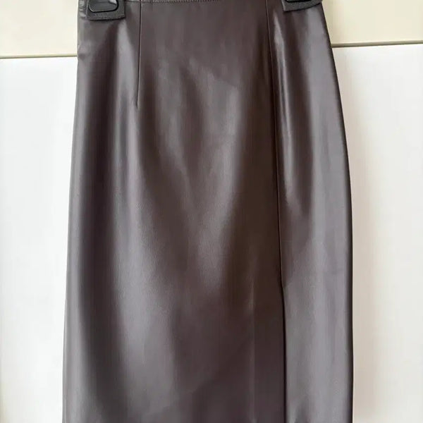 [BUNJANG] Brown Midi Leather Skirt / 가죽 스커트