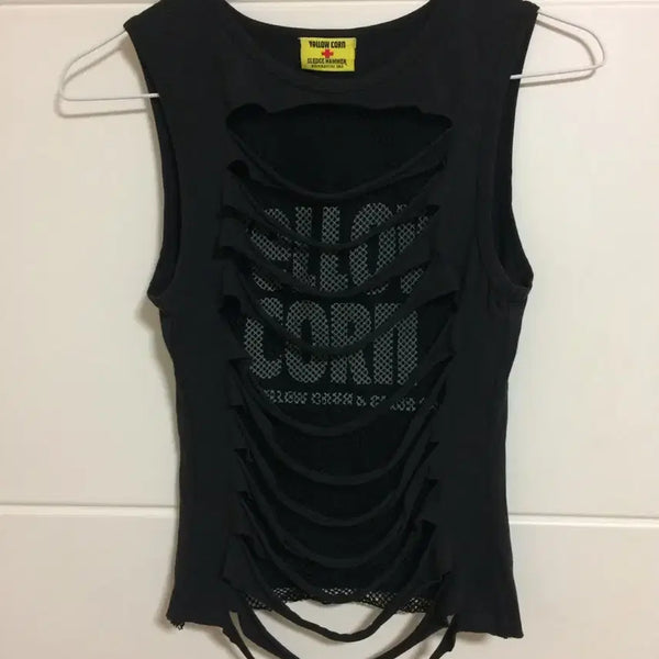 [BUNJANG] Yellow Cone Punk Mesh Sleeveless Top / 옐로우콘 펑크 메쉬 슬리브리스