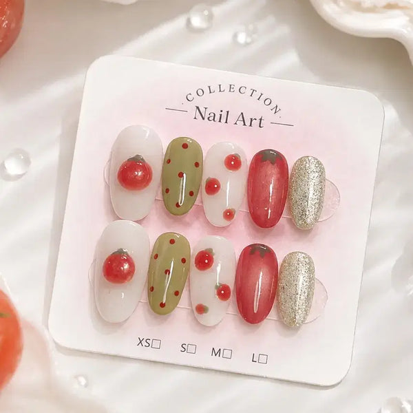 [BUNJANG] Handmade Tomato Picnic Nail Tips / 수제네일팁 토마토 피크닉