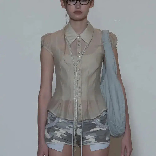 [BUNJANG] Sculptor Sheer Pleated Hem Blouse / 스컬프터 Sheer Pleated Hem Blouse raw