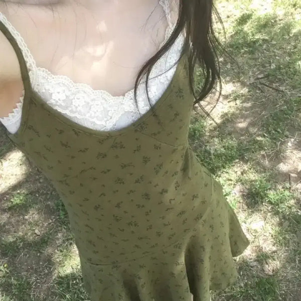 [BUNJANG] Floral Sleeveless Midi Dress / 플로럴 패턴 민소매 원피스