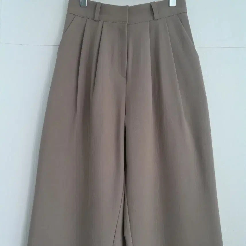 [BUNJANG] Beige Two-Tuck Back-Banding Wide Slacks / 베이지 투턱 뒷밴딩 팬츠