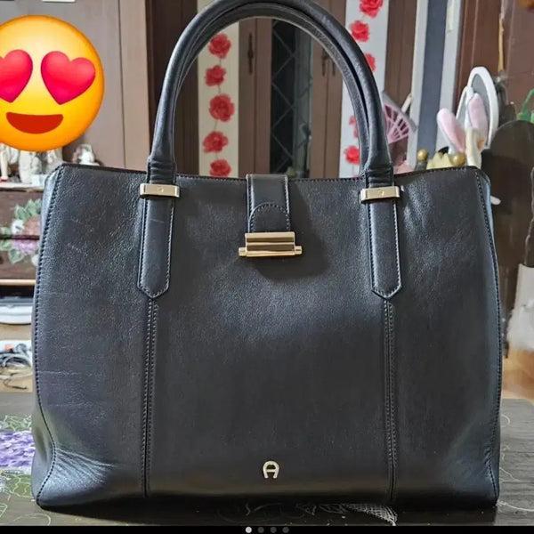 [BUNJANG] Aigner Black Leather Tote Bag / Aigner 블랙 가죽 토트백