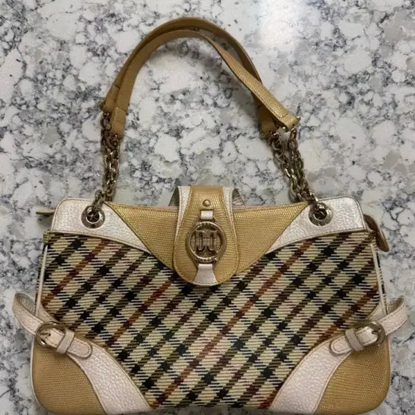 [BUNJANG] Daks Gold Check Pattern Shoulder Bag / 닥스 골드체크 무늬 숄더백