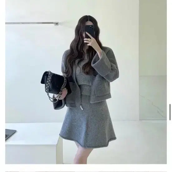 [BUNJANG] LEU Grey Jacket Skirt Set / LEU 그레이 자켓 스커트 세트