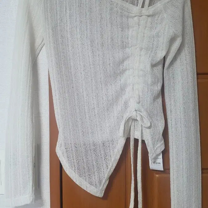 [BUNJANG] White See-Through Shirring Layered Cardigan / 화이트 시스루 셔링 레이어드 가디건 (새상품)