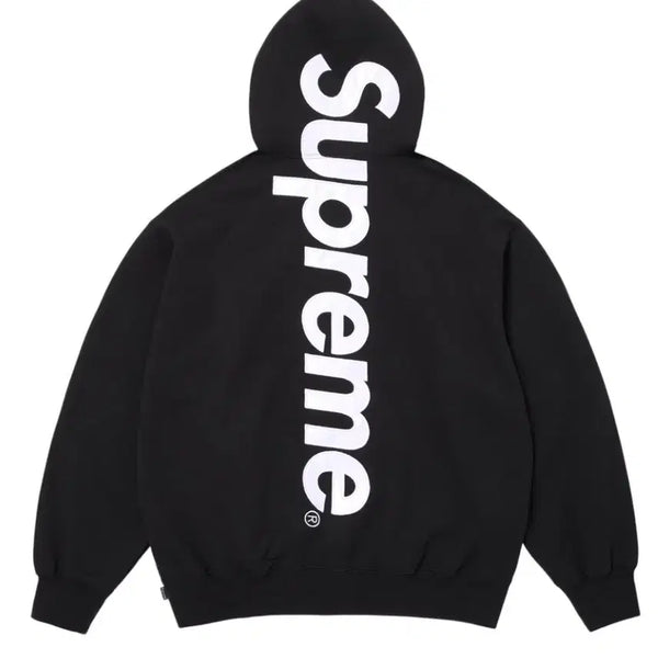 [BUNJANG] Supreme Satin Applique Hooded Sweatshirt Black / 슈프림 사틴 아플리케 후드 스웨트셔츠 블랙