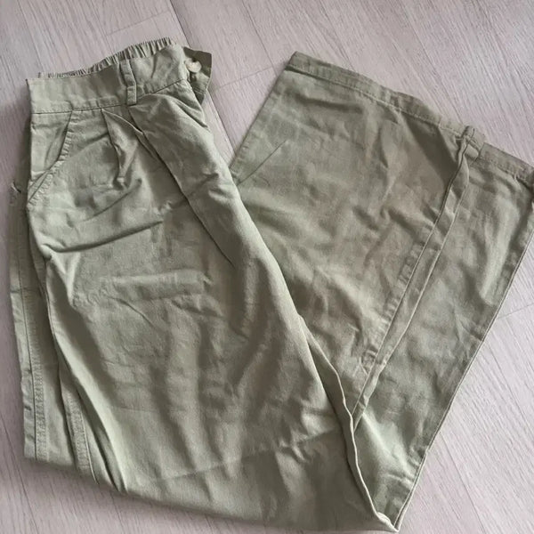 [BUNJANG] Light Green Wide Leg Cotton Pants / 연한 녹색 와이드 팬츠