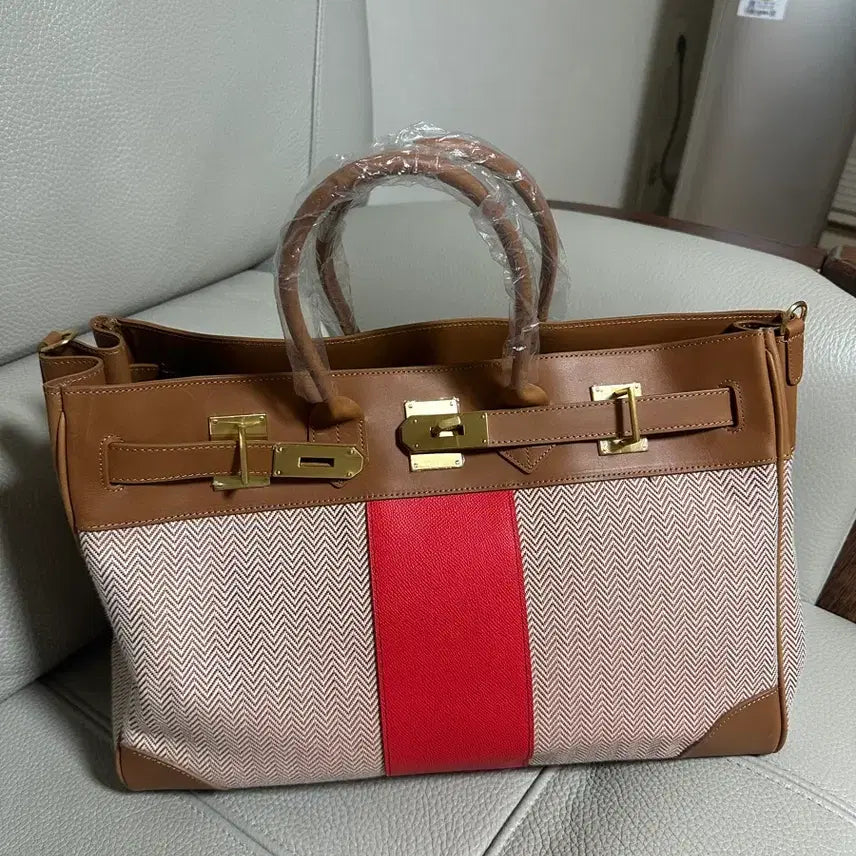 [BUNJANG] Birkin Style Leather Canvas Tote Bag / 버킨 스타일 가죽 캔버스 토트백 (새상품)