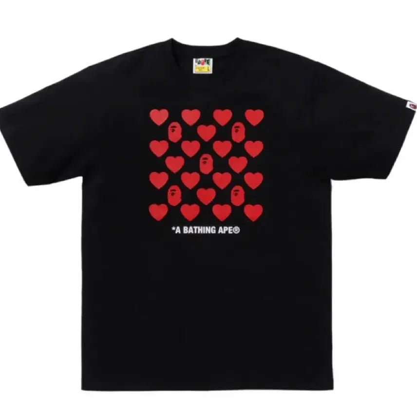 [BUNJANG] BAPE Heart Pattern Box T-Shirt Black / 베이프 하트 패턴 박스 티셔츠 블랙
