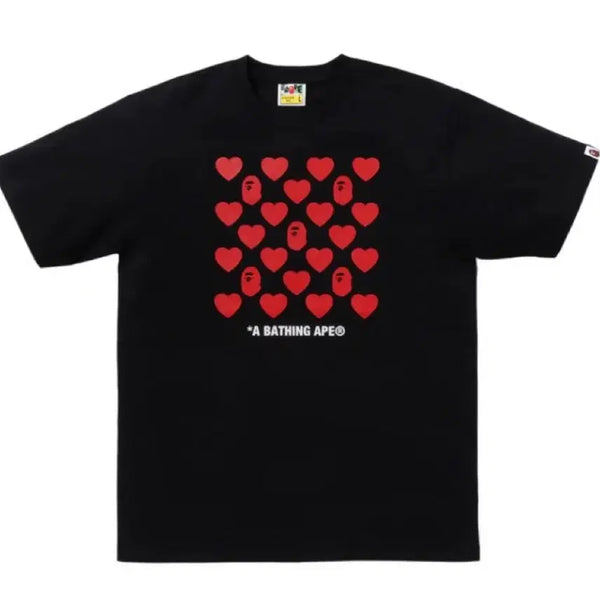 [BUNJANG] BAPE Heart Pattern Box T-Shirt Black / 베이프 하트 패턴 박스 티셔츠 블랙