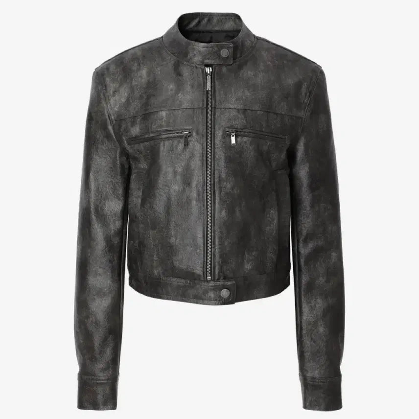 [BUNJANG] Racing Leather Jacket (Dark Gray) / 카키포인트 레이싱 레더 자켓 다크그레이 Racing Leather Jacket (dark gray)