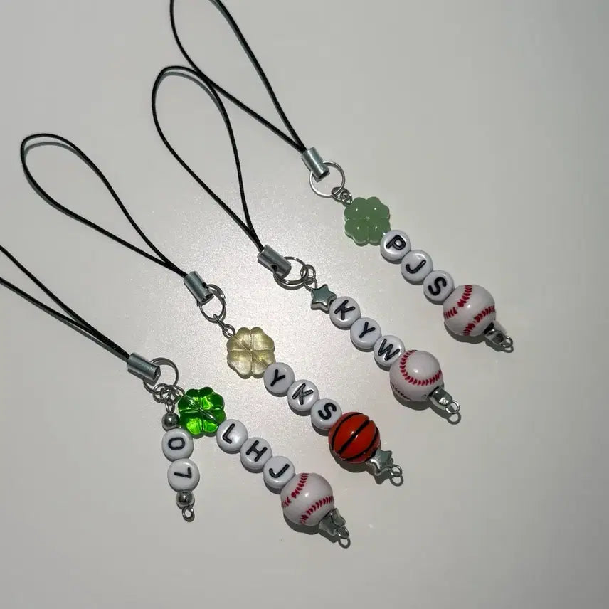 [BUNJANG] Customizable Baseball & Basketball Beaded Keychain with Initials - Sports Team Themed / 야구공 농구공 비즈키링 이니셜 비공굿 비즈 키링 삼성 라이온즈 롯데 기아
