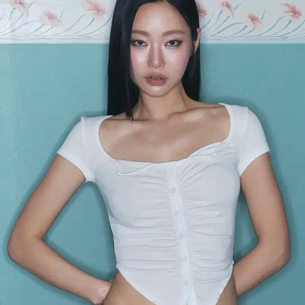 [BUNJANG] Please Follow Kay Button Top White / 플리즈노팔로우 카야 버튼탑 화이트