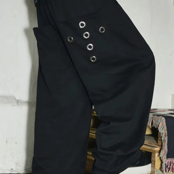 [BUNJANG] SKELEYWACK Wide Eyelet Training Pants Black / 스켈리웩 와이드 아일렛 트레이닝 팬츠 블랙