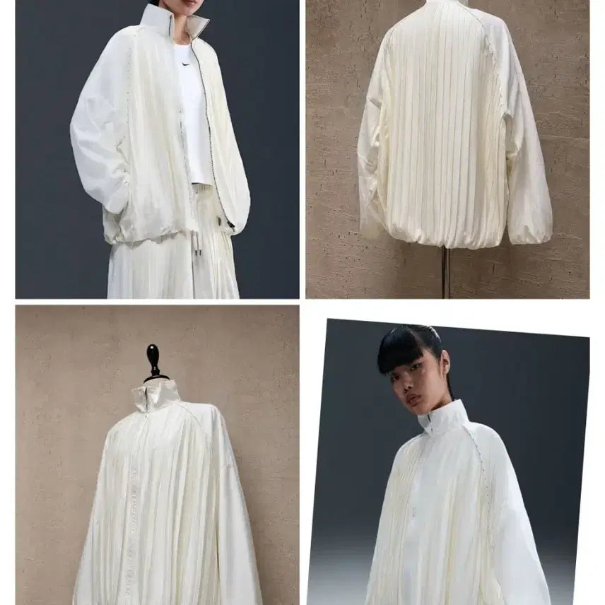 [BUNJANG] Nike Pleats Oversized Zip-Up Jacket Ivory S / (정품) 나이키 플리츠 오버사이즈 집업 재킷 아이보리 S