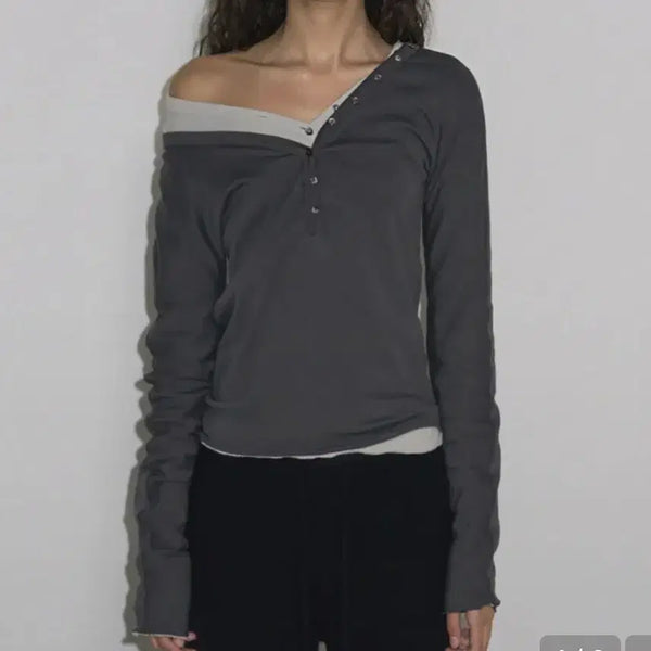 [BUNJANG] EUNYING Curved Front Bag Top (Charcoal) / 이어닝 프론트백 커브드 탑 ,차콜