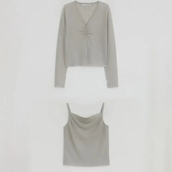 [BUNJANG] LOWTIDE KNIT SLEEVELESS CARDIGAN SET UP [GREY] / 로우타이드 KNIT SLEEVELESS CARDIGAN SET UP [GREY]
