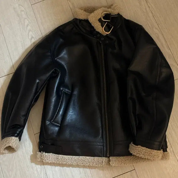 [BUNJANG] Leher Leather Mustang Jacket (Black) / 르헤르 레더 무스탕(블랙)