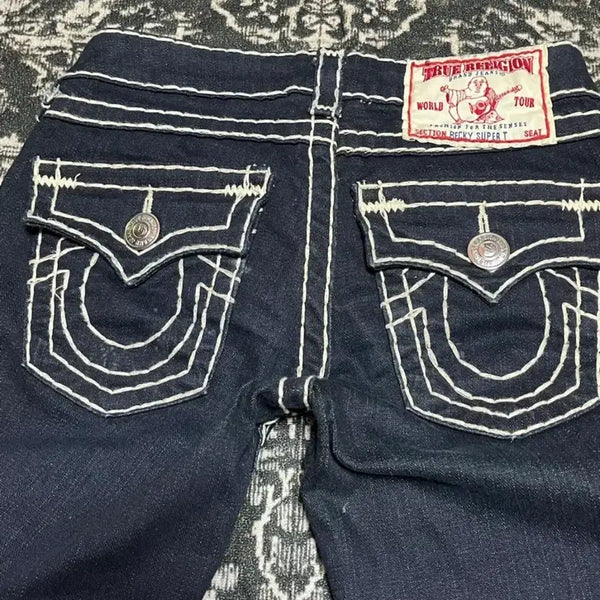 [BUNJANG] True Religion Low Rise Bootcut Pants White Stitch / 트루릴리젼 로우라이즈 부츠컷 팬츠 화이트스티치