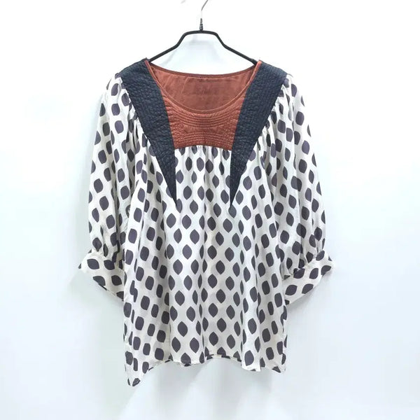 [BUNJANG] Tsumori Chisato Patchwork Ethnic Silk Tunic Blouse / TSUMORI 츠모리 퀼트배색 에스닉 실크 튜닉 블라우스 C624