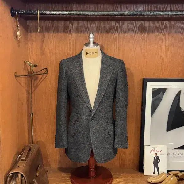 [BUNJANG] Ralph Lauren Tweed Jacket Charcoal Wool 100% / 랄프로렌 트위드 자켓 100