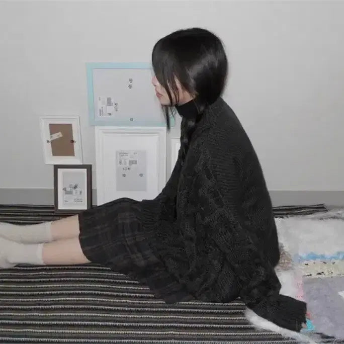 [BUNJANG] Cable Knit Sweater Charcoal / [새상품] 케이블 꽈배기 니트