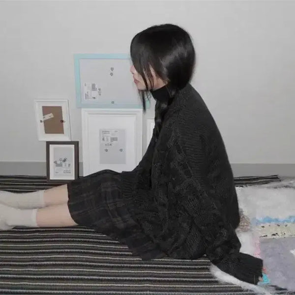 [BUNJANG] Cable Knit Sweater Charcoal / [새상품] 케이블 꽈배기 니트