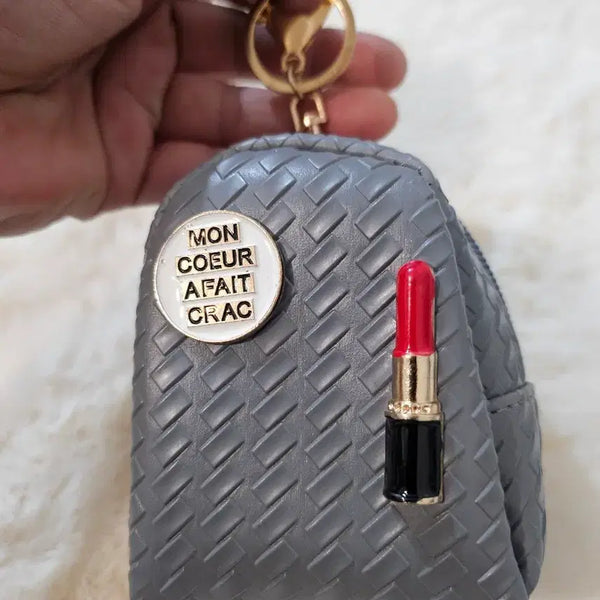 [BUNJANG] Modern Gray Mini Bag Keychain with Lipstick Charm / 모던한 그레이 미니백  키링. 카드.동전.립스틱 넣어다니가좋아요