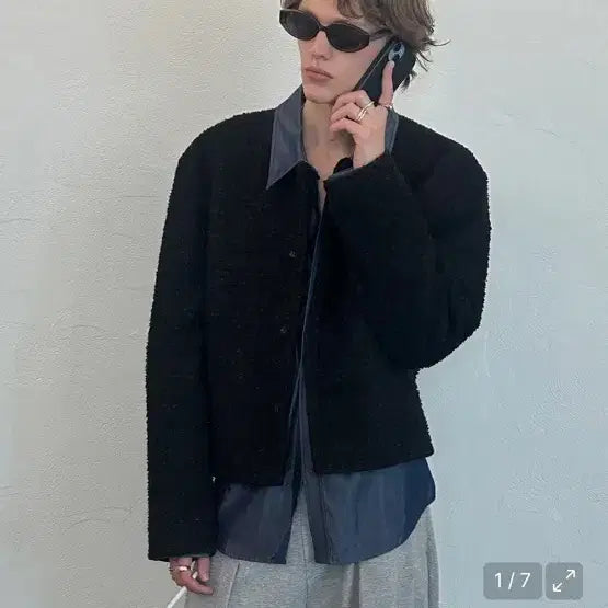 [BUNJANG] Elwood Celebrity Tweed Jacket Black / 엘무드 트위드 44