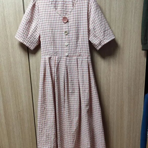 [BUNJANG] The Tilbury Checkered Long Dress Indian Pink/Brown / 더틸버리 체크무늬 원피스 인디언핑크/브라운