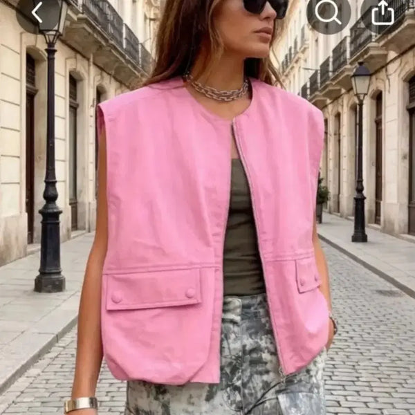 [BUNJANG] Pink Sleeveless Vest / 핑크색 민소매 조끼 베스트