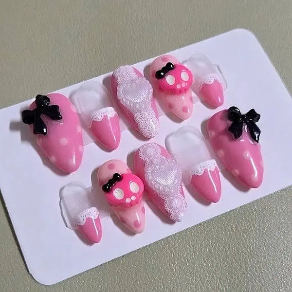 [BUNJANG] Handmade Ghost Lace Nail Tips - Almond Shape / 고스트 레이스 수제네일팁