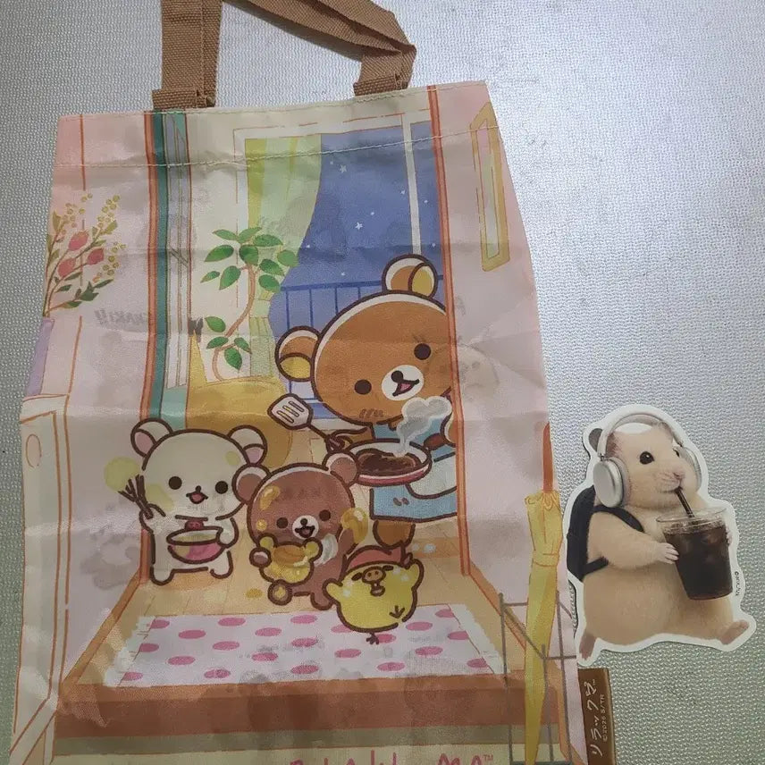 [BUNJANG] Rilakkuma Mini Tote Bag + Hamzzi Sticker Set / 리락쿠마 파우치  미니토트백 +김햄찌 스티커