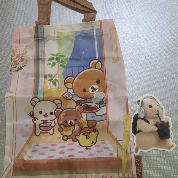 [BUNJANG] Rilakkuma Mini Tote Bag + Hamzzi Sticker Set / 리락쿠마 파우치  미니토트백 +김햄찌 스티커
