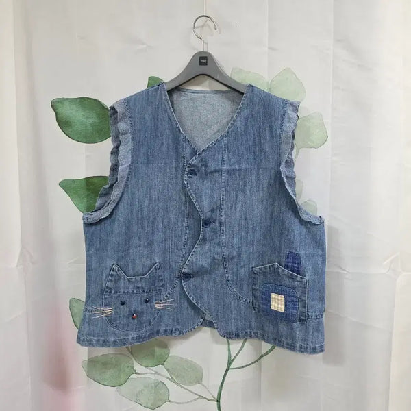 [BUNJANG] Lace Denim Vest (Plus Size) / 레이스 데님 조끼(빅사이즈)