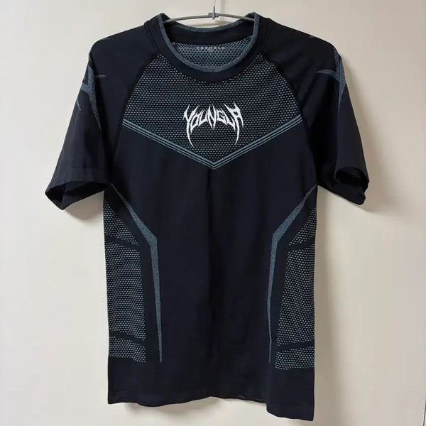 [BUNJANG] Youngla Warrior Muscle Fit Compression Short Sleeve Black Blue L / youngla 영엘에이 워리어 머슬핏 컴프레션 블랙블루 L