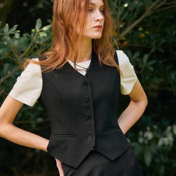 [BUNJANG] General Idea Button Crop Vest Black / 제너럴아이디어 버튼 크롭 베스트 [BLACK] / WBC1L08505
