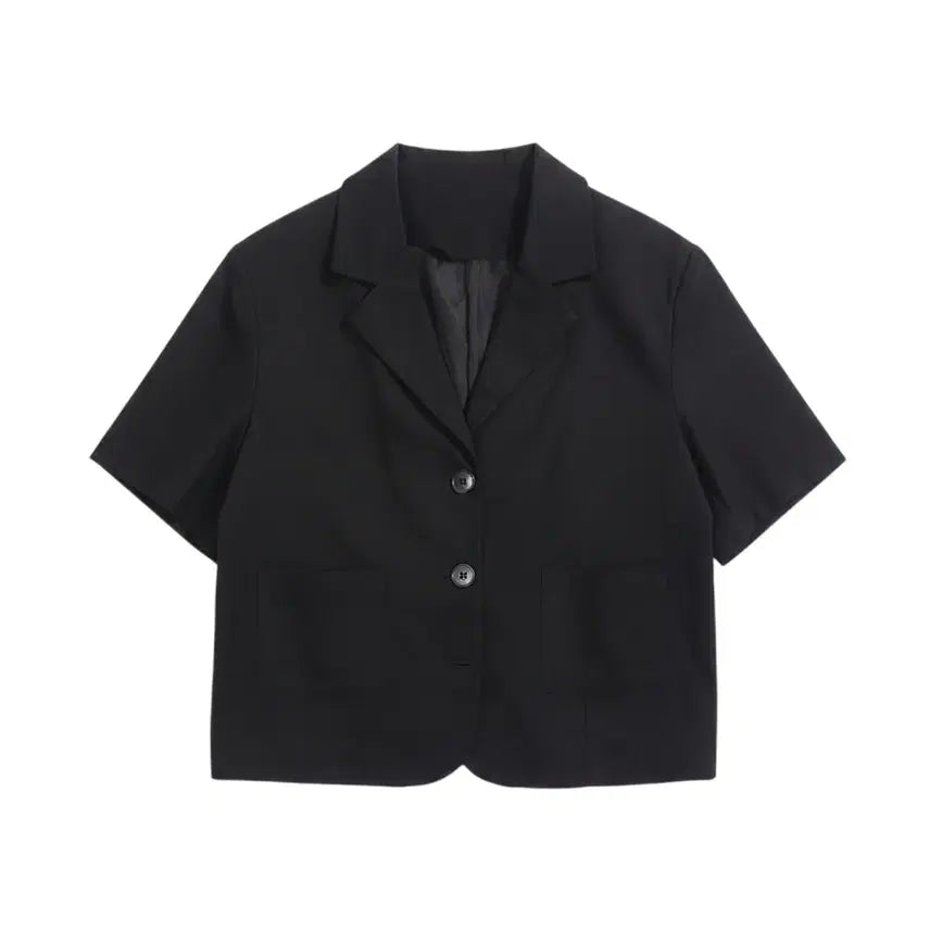 [BUNJANG] Women's Simple V-Neck Short Jacket BK / 여성F/ 심플 브이넥 반팔자켓BK 37-114