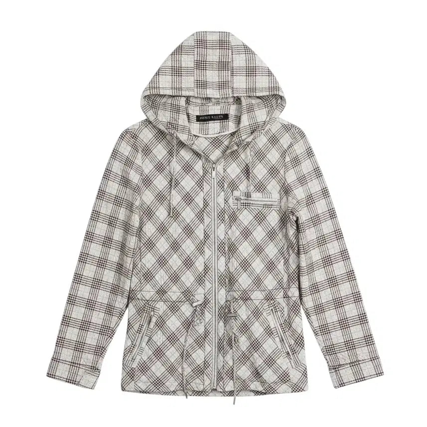 [BUNJANG] Anne Klein Checked Hooded Zip-Up Jacket / 여성67/ 앤클라인 체크 후드집업IV 37-3