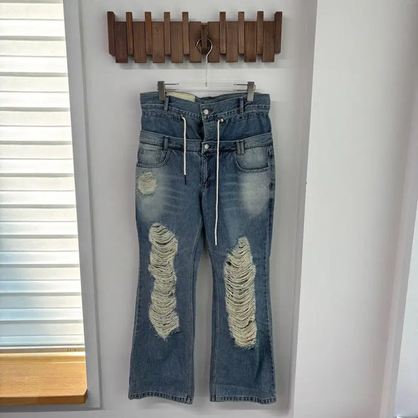 [BUNJANG] Andersson Bell Double Waist Distressed Denim Pants / 앤더슨벨 더블웨이스트 디스트로이드 데님팬츠