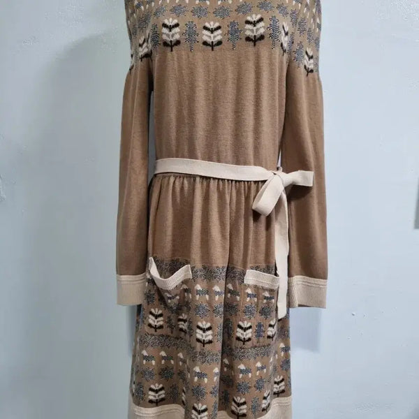 [BUNJANG] Lenibon Pattern Knit Dress with Belt / 레니본 니트 원피스 패턴 벨트