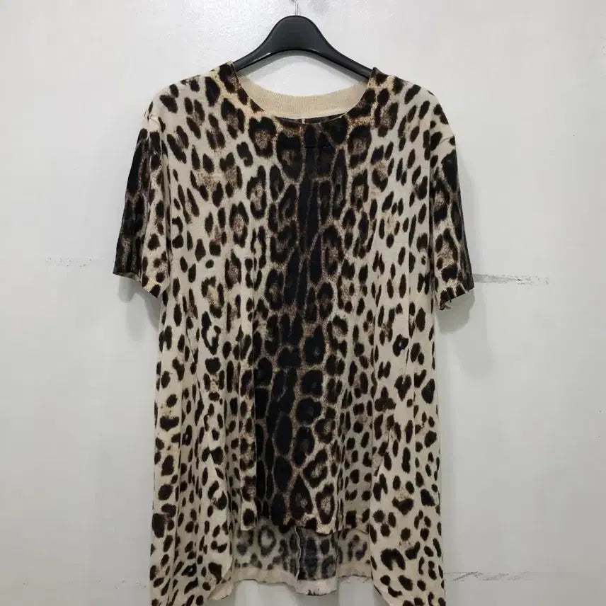 [BUNJANG] Leopard Print Short Sleeve Knit Top / 호피 무늬 반팔 니트