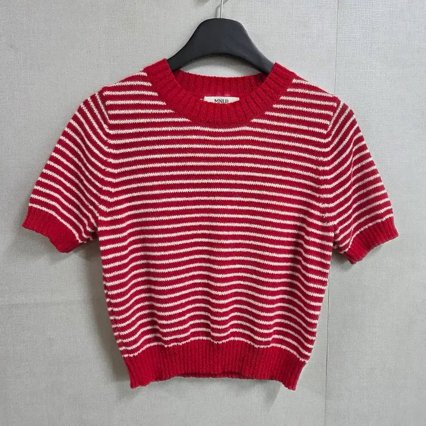 [BUNJANG] MNLB Striped Short-Sleeve Knit Red / MNLB 여성 단가라 반팔 니트 레드 F  JJ3697