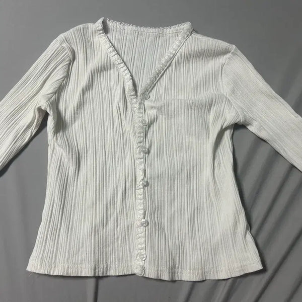 [BUNJANG] Lace Long Sleeve Cardigan White / 레이스 긴팔 가디건 화이트