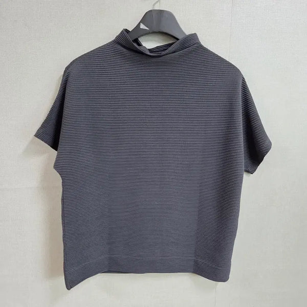 [BUNJANG] Pleated Short Sleeve Blouse Charcoal / 여성 플리츠 주름 반팔 블라우스 차콜 77 JJ3699